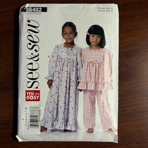 Butterick See & Sew Pattern B6402 for Girl's Pajamas